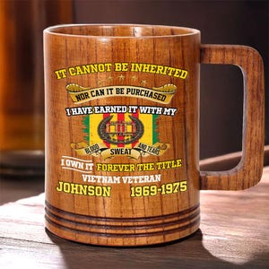 Personalized Name Vietnam Veteran Wood Mug, Military Gift, Custom Proudly Served Veteran Wooden Mug, Veterans Day Gift For Dad, Grandpa