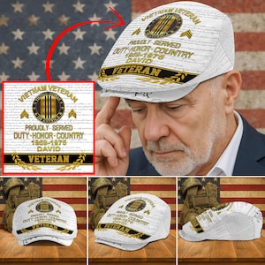 Personalized Vietnam Veteran Flat Cap, Custom Name & Year Proud Veteran Jeff Cap, US Military, Veterans Day Gift For Men, Fathers Day Gift