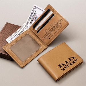 Personalized Dad And Kids Names PU Leather Wallet, Father's Day Gift, Gift for Dad, Leather Wallet Gift for Daddy, Birthday Dad Gift