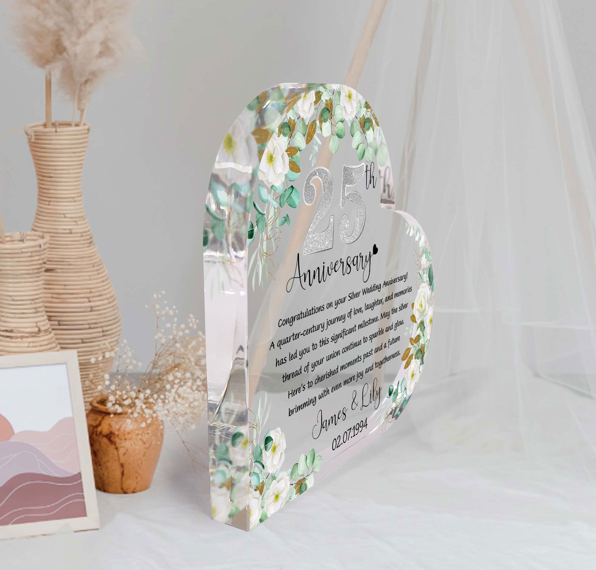 Ornament Zum 25. Hochzeitstag – Keramik-Herz Mit Personalisiertem Spruch, 7x7,6 Cm