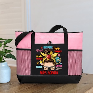Personalization Name Teacher Bags With Zipper, Teacher Appreciation Gift, First Day Of School, End Of Year, Back To School Teacher Gift