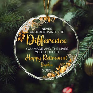 Custom Happy Retirement Glass Ornament, Personalized Retirement Ornament, Christmas Gift For Coworker Keepsake, Co Worker Leaving Gifts
