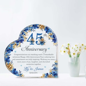 Personalized 45th Wedding Anniversary Heart Acrylic Plaque, 45th Anniversary Gifts For Parents, 45 Years Married Anniversary