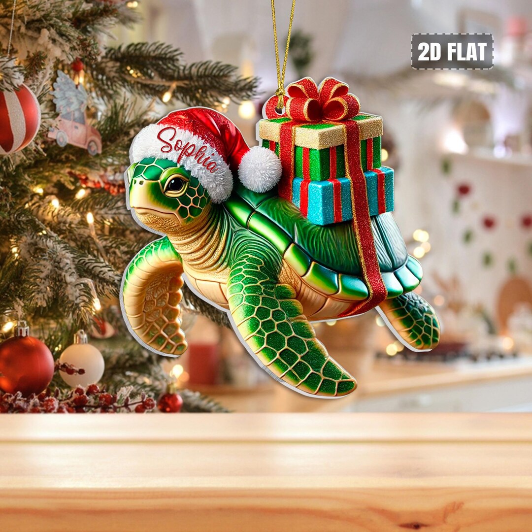 2D Flat Custom Turtle Acrylic Ornament, Turtle Christmas Tree Decor ...