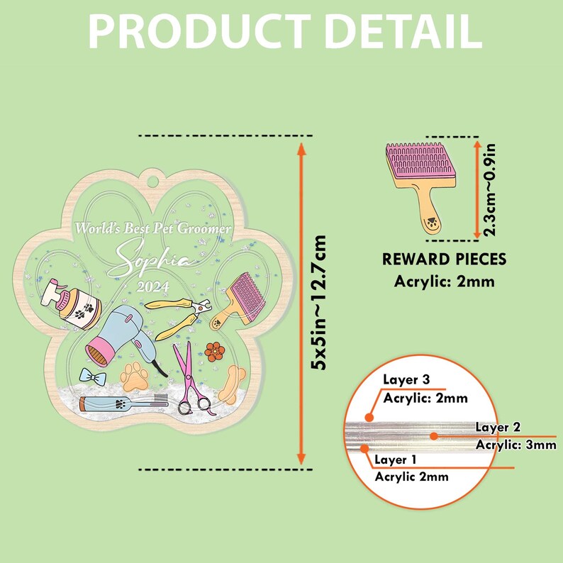 Personalized Pet Groomer 3 Layered Shaker Ornament, Dog and Cat Washer