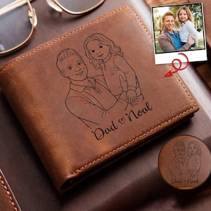 Personalized Photo Dad And Kids Leather Wallet, Father's Day Gift, Custom Photo Gift For Dad, Leather Wallet Gift For Papa, Father's Day