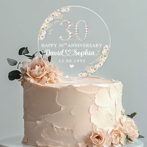 Personalized 30th Wedding Anniversary Cake Topper, Pearl 30th Anniversary Acrylic Cake Topper, 30th Wedding Anniversary Decor, Wedding Gift
