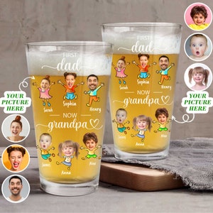 Spersonalizowana szklanka do piwa dla dzieci ze zdjęciem twarzy, spersonalizowana szklanka do piwa dla pierwszego taty, teraz dla dziadka, prezent na dzień ojca dla dziadka, pomysł na prezent dla taty, prezent dla taty