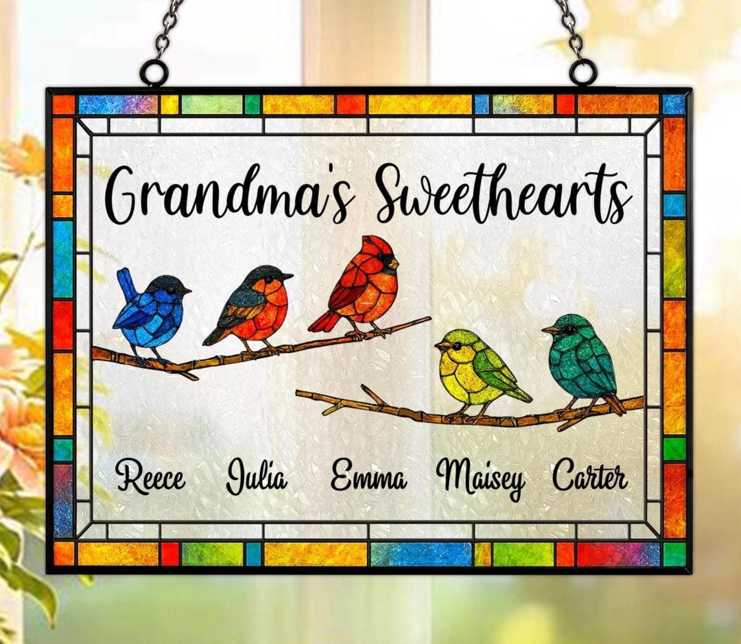 Personalised Suncatcher with Photo Custom Stained Glass Portrait Faux for Window Hanging Ornament Home Garden Decor Mom Dad Grandma Grandpa Gift