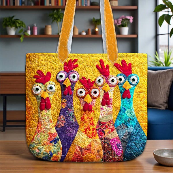 Whimsical Chickens XR3009002CL Quilted Tote Bag main image 1