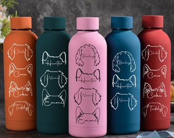 Personalized Dog Ear 17 Oz Water Bottle, Custom Dog Lover Water Bottle Gifts, Pet Lover Gift, Dog Mom Gift, Father's Day Gift For Dog Dad