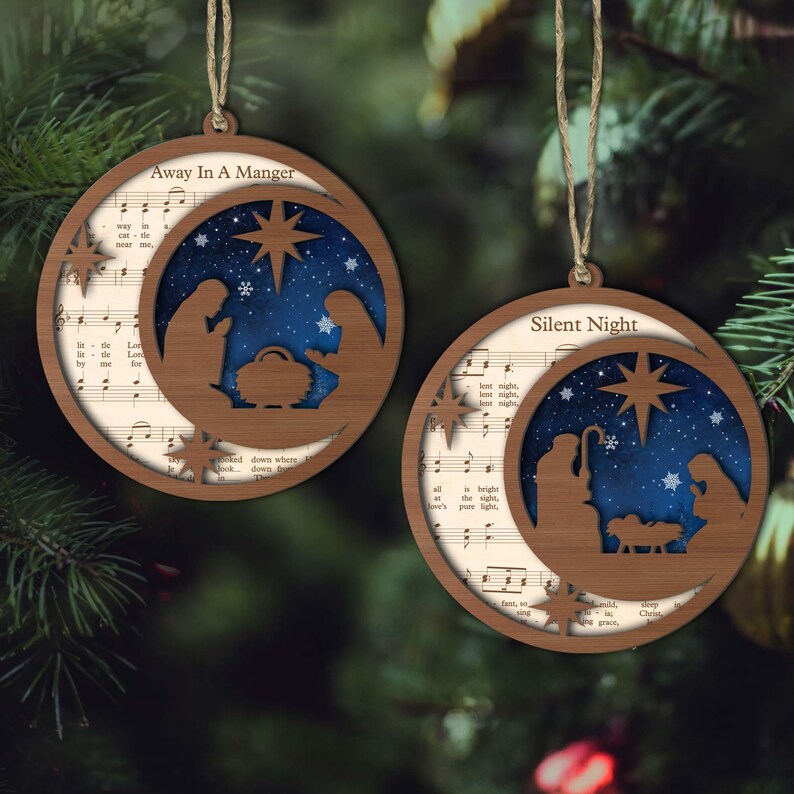 Christmas Nativity Sheet Music 2 Layer Wood Ornament, Christmas Song
