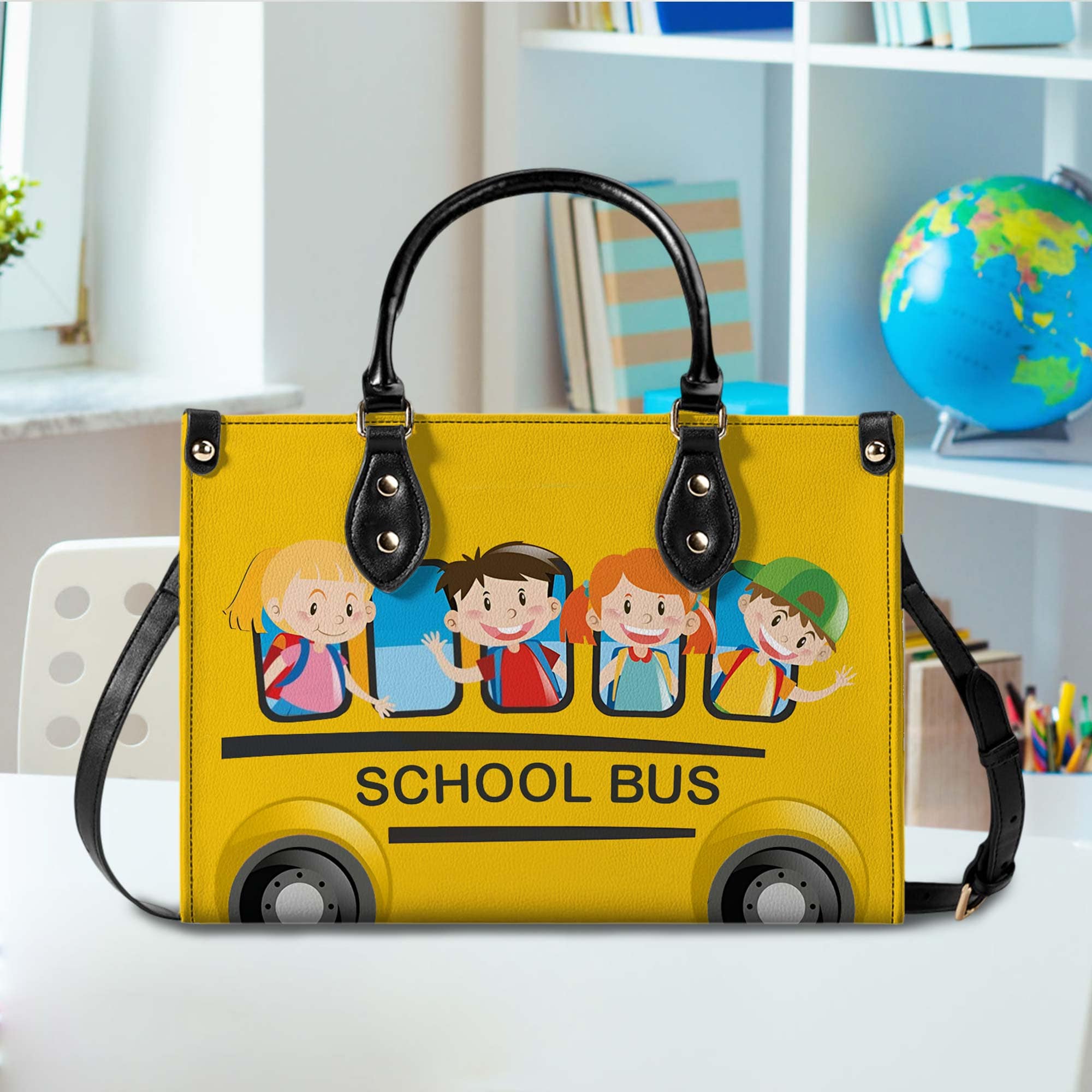 Personalized School Bus Driver Leather Handbag With Handle, Back To School Gift, Bus Driver Appreciation Day Gift, Bag Gift for Bus Driver
