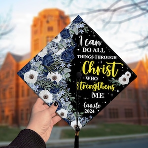 Personalized God Bible Verse Cap Topper, I can do all things through Christ Graduation Cap Topper, Christian Grad Cap Topper,  Class of 2025