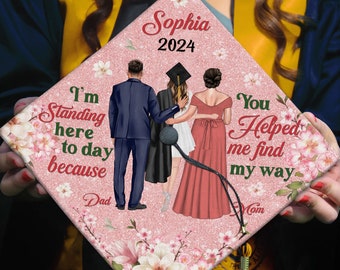 Personalized Thank You Parents Grad Cap Topper Class of 2024, Custom Family Graduation Cap Topper, Graduation Gift, Memorial Cap Decoration