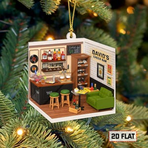Custom Bar Room Ornament 2D Flat Acrylic, Personalized Home Pub Christmas Decor, Funny Bartender Drinking Ornament Gift For Friend