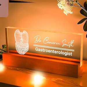 Personalized Gastroenterologist Lamp Wood Base, Gastroenterologist Doctor Name 3D Led Light, Gift For Doctor, Medical Graduation Gift