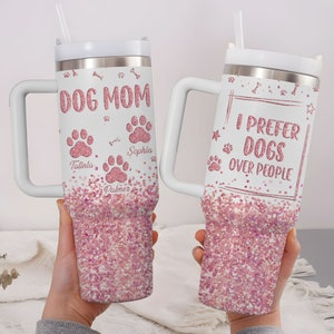 Custom Pet Name Glitter 40oz Tumbler, Dog Mom 40oz Tumbler with Handle, Mother&#39;s Day Gift For Dog Mom, Dog Lover Tumbler, Dog Mama Tumbler