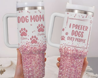 Custom Pet Name Glitter 40oz Tumbler, Dog Mom 40oz Tumbler with Handle, Mother's Day Gift For Dog Mom, Dog Lover Tumbler, Dog Mama Tumbler