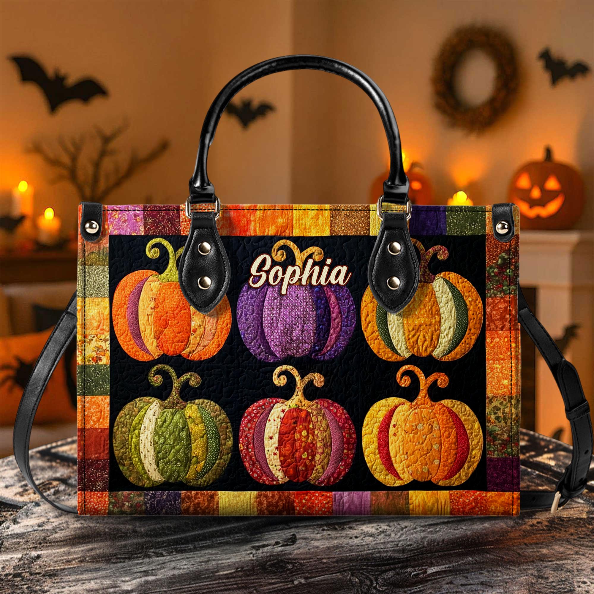 Discover Custom Halloween Pumpkin Leather Handbag with Wallet, Spooky Season Gift for Women
