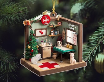 Personalized Dreamy Vet Clinic Acrylic Ornament, Vet Clinic 2D Flat Ornament, Gift for Veterinarian, Vet Xmas Gift,  Christmas Decor