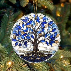 Custom 65th Wedding Anniversary Glass Ornament, Wedding Anniversary Keepsake, Sapphire Wedding Anniversary Gift, 65th Blue Sapphire Wedding