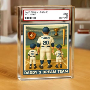 Placa acrílica personalizada "Atrapamos al mejor papá" de béisbol, regalo del Día del Padre para papá de su hijo/a, figura personalizada en bloque acrílico