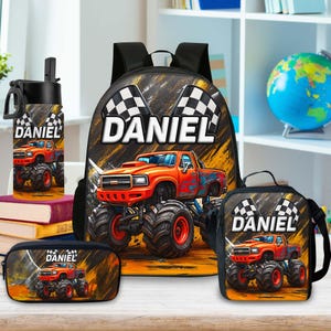 Custom Monster Truck Back To School Backpack Set For Kids, Monster Truck Backpack Birthday Gift For Boys, School Bag For Children Toddler