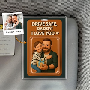 Personalized Photo Dad Car Visor Clip, Gift for Dad from Son or Daughter, Custom Dad Gifts Car Visor Clip, Father&#39;s Day Gift for Him