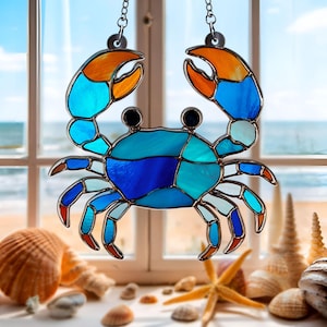 Blue Crab Acrylic Suncatcher, Blue Crab Window Hanger, Blue Crab Decor, Blue Crab Lover Gift, Sea Creature Lover Decor, Ocean Animal Decor