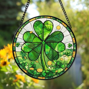 Shamrock Window Hanging, Shamrock Faux Stained Glass Suncatcher, Saint Patrick&#39;s Day Decor, Irish Decor, Happy St. Patrick&#39;s Day Decoration