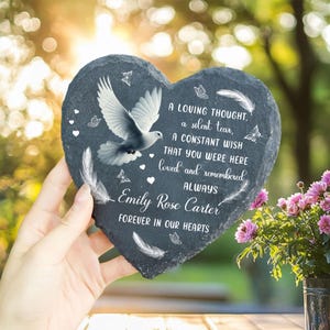 Custom Engraved Slate Memorial Stone, Forever in Our Hearts Garden Marker, Tribute Gift for Loss of Family Member or Friend