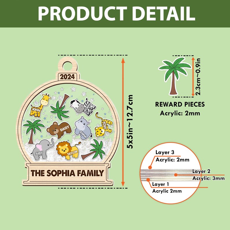 Personalized Safari Animal Family Shaker Ornament, Family Members