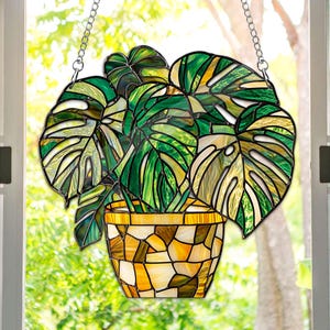 Monstera Leaves Acrylic Window Hanging, Monstera Plant Suncatcher, Gift For Gardener, Monstera Leaves Glass Art, Garden Home Decor
