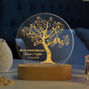 Personalized Wedding Anniversary Wooden Oval Base Led, Wedding Anniversary Keepsake Gift For Couple, 50th Golden Anniversary Gift