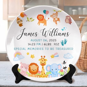 Personalized Newborn Birth Stats Plastic Plate, Baby Birth Announcement, Newborn Keepsake, Birth or Christening Plate, Nursery Decor