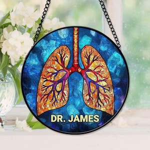Personalized Lungs Stained Glass Suncatcher Ornament, Unique Medical Decor Gift for Pulmonologists And Respiratory Care Professionals