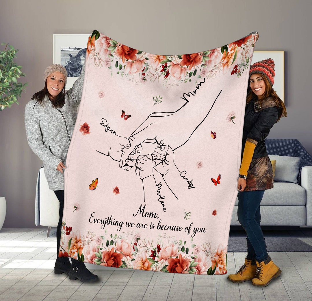 Personalized Mom Fleece Blanket With Kids Name, Custom Blanket for