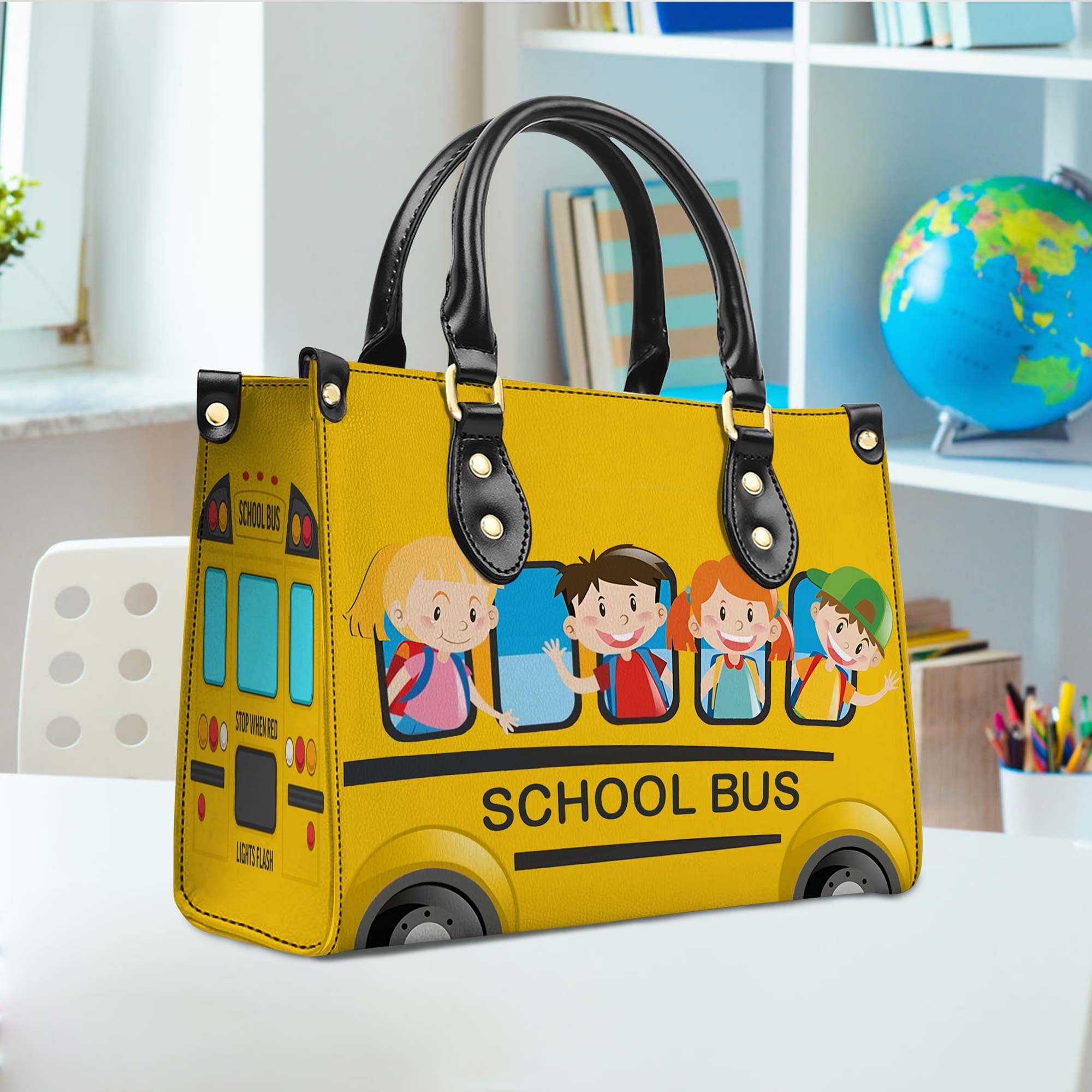 Personalized School Bus Driver Leather Handbag With Handle, Back To School Gift, Bus Driver Appreciation Day Gift, Bag Gift for Bus Driver