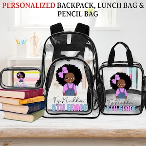 Sac à dos transparent pour enfants personnalisé, cadeau de rentrée des classes, sac à lunch transparent pour enfants, cadeau d'anniversaire pour garçons et filles, cartable transparent pour enfants