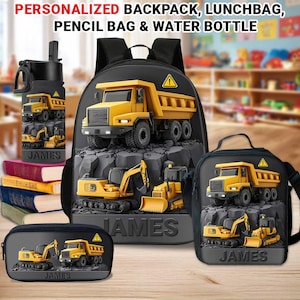 Custom Kids Backpack, Excavator Truck Back To School Backpack, Construction Backpack Birthday Gift For Boys, School Bag For Children Toddler