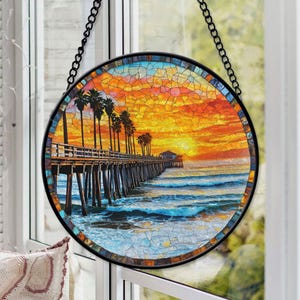 Avila Beach California Faux Stained Glass, California Suncatcher, Avila Beach Wall Art, Avila Beach Window Hanger, Vacation Travel Gift