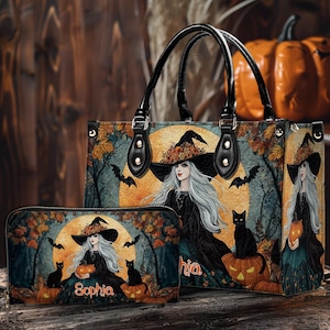 Personalized Witchy Gothic Print Art Handbag With Handle, Spooky Ghost Vibes Handbag, Spooky Season Bag, Halloween Accessories Gift