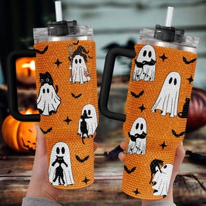 Halloween Spooky Ghost Bling 40 Oz Tumbler, Spooky Ghost Vibes Halloween 40 Oz Rhinestone Tumbler, Spooky Season Bling Tumbler, Autumn Gift
