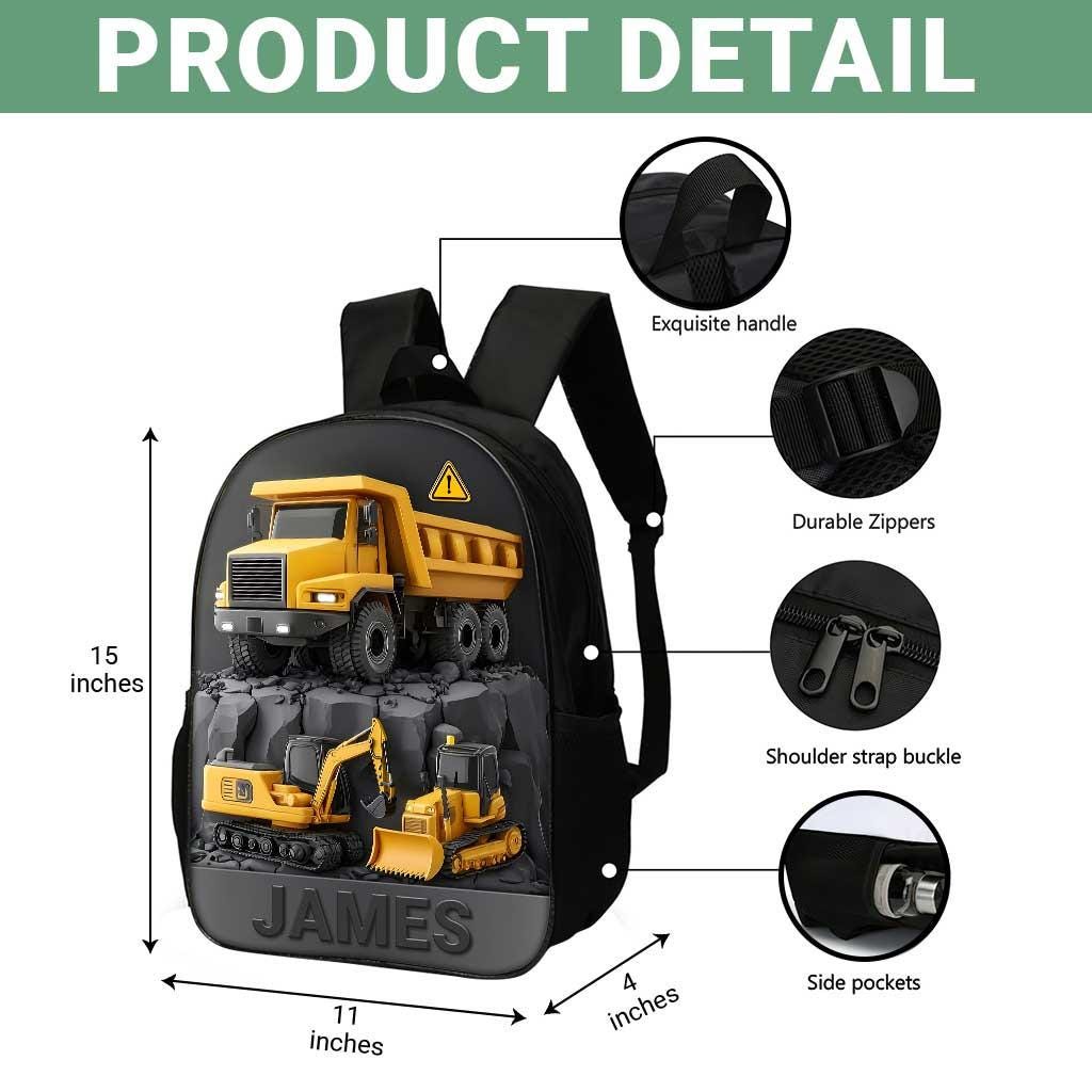 Custom Kids Backpack, Excavator Truck Back To School Backpack, Construction Backpack Birthday Gift For Boys, School Bag For Children Toddler