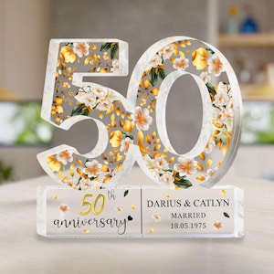 Personalized 50th Wedding Anniversary Acrylic Block, Custom Golden Anniversary Gifts, 50 Years Anniversary Gifts For Parents, Grandparents