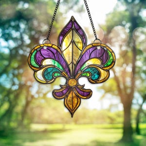 Louisiana Fleur De Lis Acrylic Window Hanging, Mardi Gras Fleur de Lis Window Hanging, Louisiana State Hanging Sign, Mardi Gras Home Decor