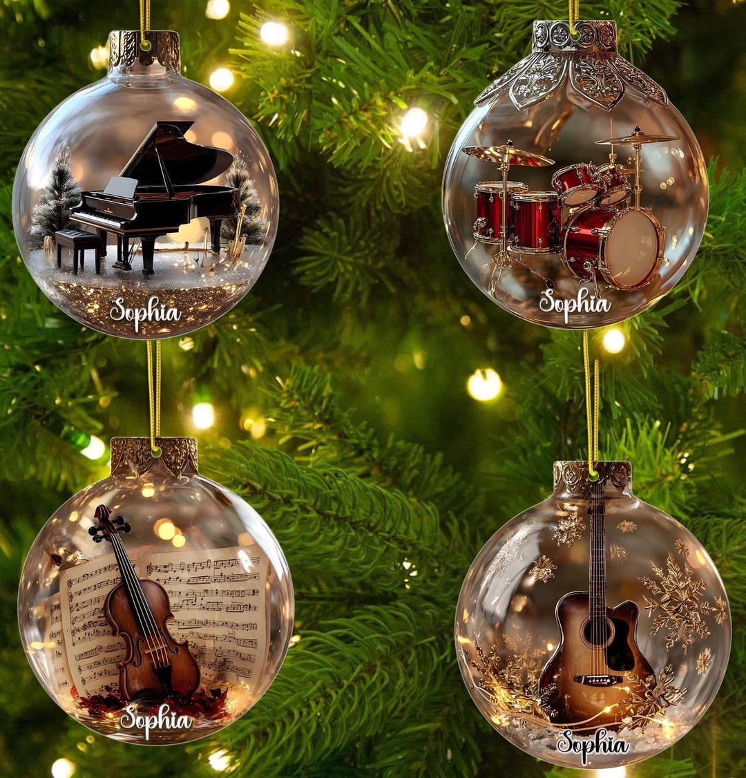 2D Flat Multi Music Instruments Acrylic Ornament Set – Piano, Violin ...