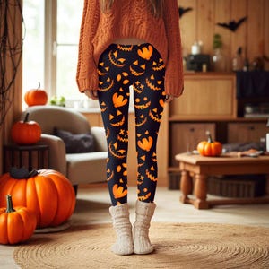 Halloween Jack-O-Lantern Leggings, Spooky Season Yoga Pants, Halloween Witch Leggings for Women, Spooky Season Witch, Yoga Sports Leggings