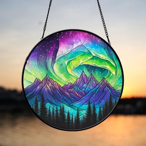 Faux Stained Glass Northern Aurora Suncatcher, Artic Aurora Suncatcher, Stained Glass Northern Light Ornament, Housewarming Gift